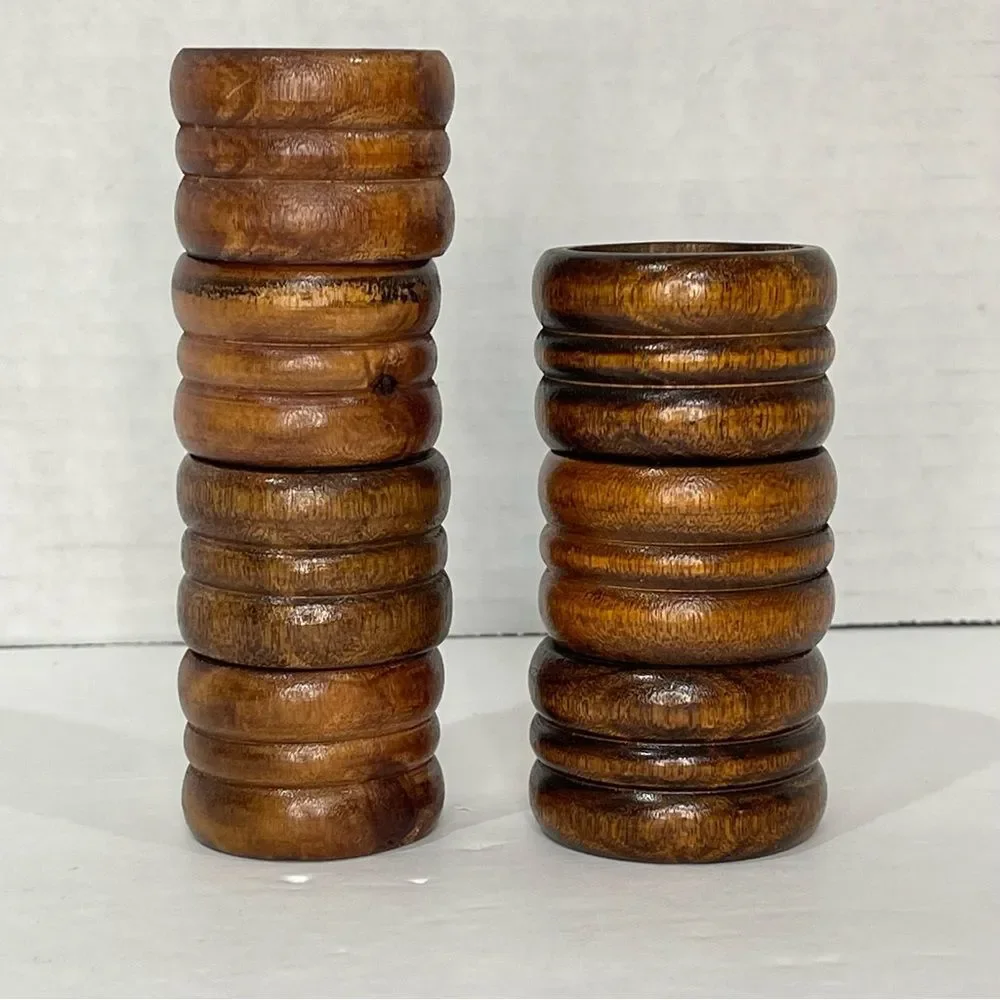 Rustic Wood Napkin Rings MCM Retro Cabin Farmhouse Casual Dark Brown Set of 7